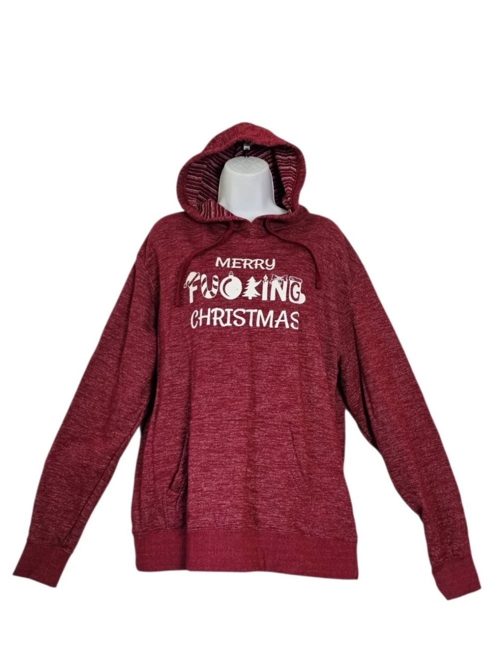 Merry F*ing Christmas Burgundy Heathered Pullover Hoodie XL Independent Trading